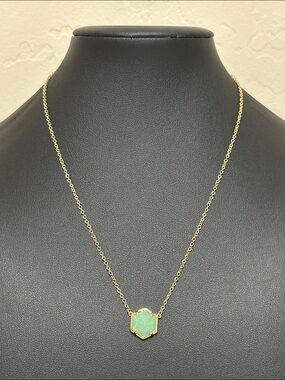 QUADRI Italy 14K Gold Plated Necklace Gemstone Pendant Green Fluorite